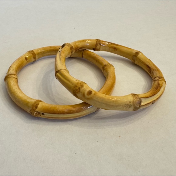 Vintage Wood Bamboo Light Weight Bangle Bracelets Lot Of 2 Bohemian - Picture 14 of 16